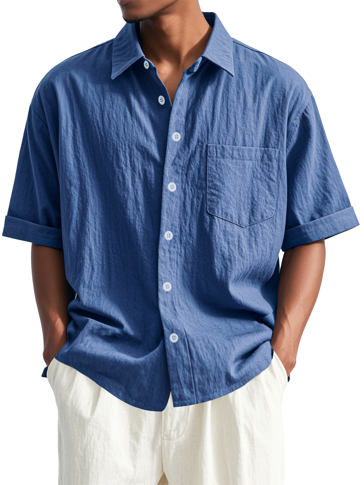 👉 Extra Savings on 2+ Packs Men's Fashion Casual Pleated Fabric Short Sleeve Lapel Pocket Shirt
