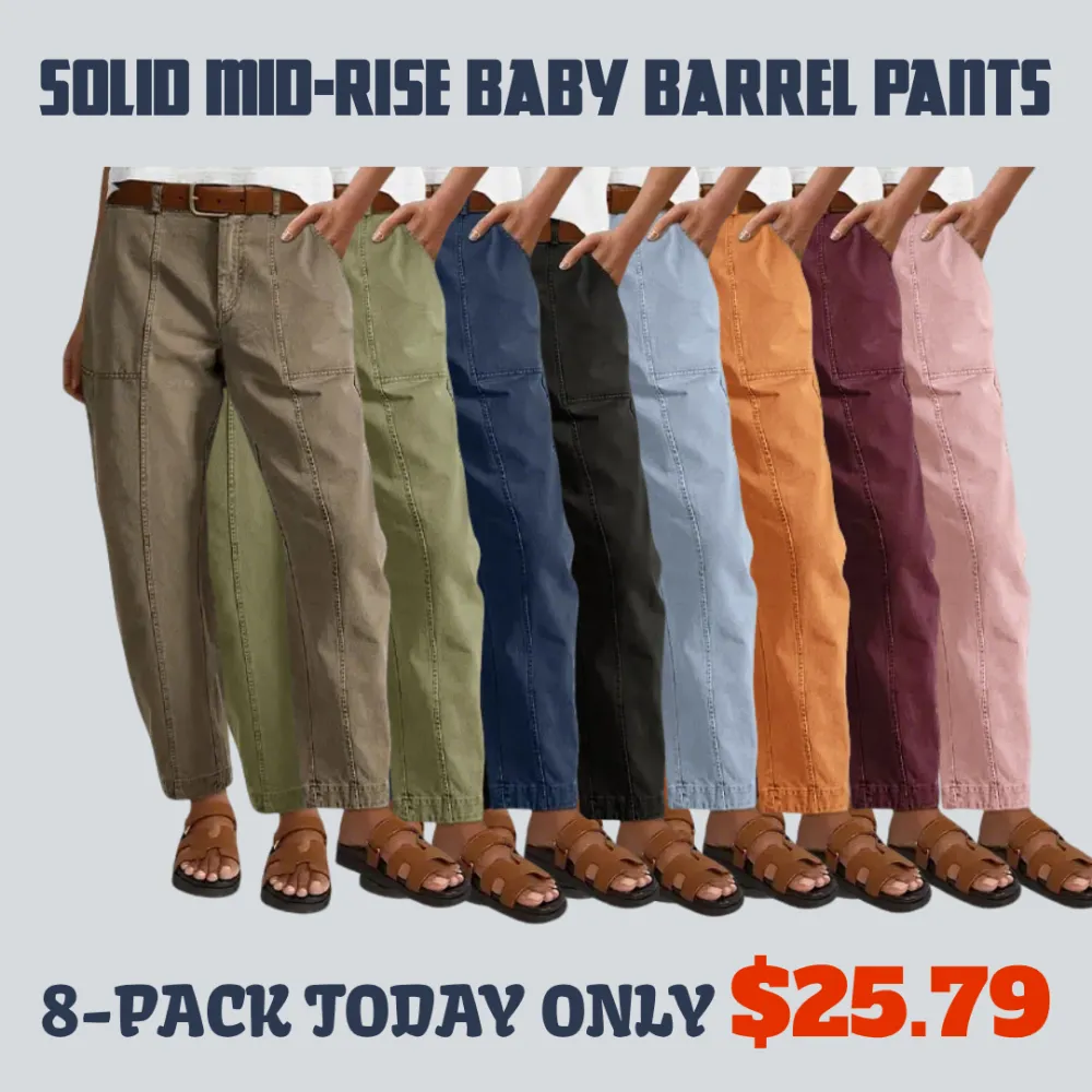 Solid Mid-Rise Baby Barrel Pants, High Stretch, Deep Pockets