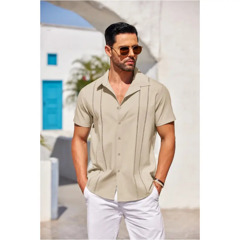 COOFANDY Men's Cuban Guayabera Shirt - Summer Linen Top