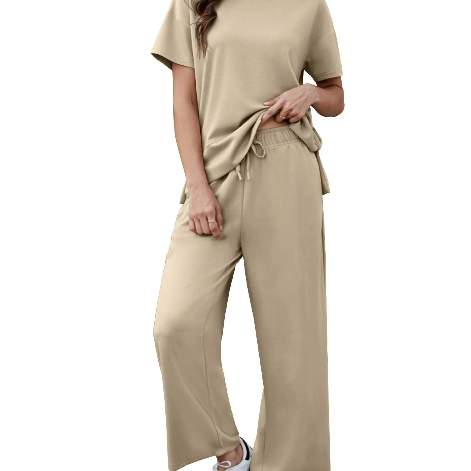 2 Piece Sets for Women Soft Short Sleeve Matching Lounge Set Wide Leg Pants Tracksuit Travel Summe Travel Kitr Outfits 2026 SwimWeek summerwins