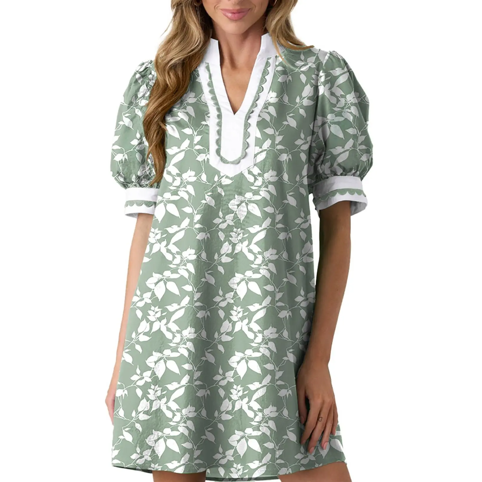 Dokotoo Women's Floral Print V-Neck Mini Dress