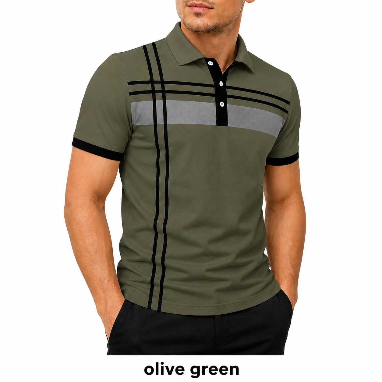 🎉Men's Striped Print Short Sleeve Polo Shirt, Regular Fit Trendy Casual Buttons Collared Top for Summer, Men's Clothes for Daily Wear, Printed Polo Shirts, Summer Polos🔥