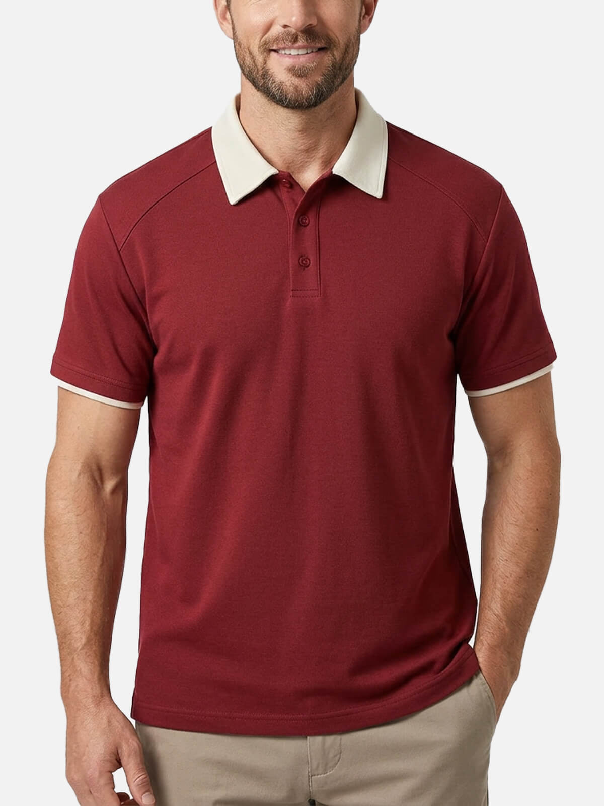 Men's Retro Contrast Collar Short Sleeve Polo Shirt