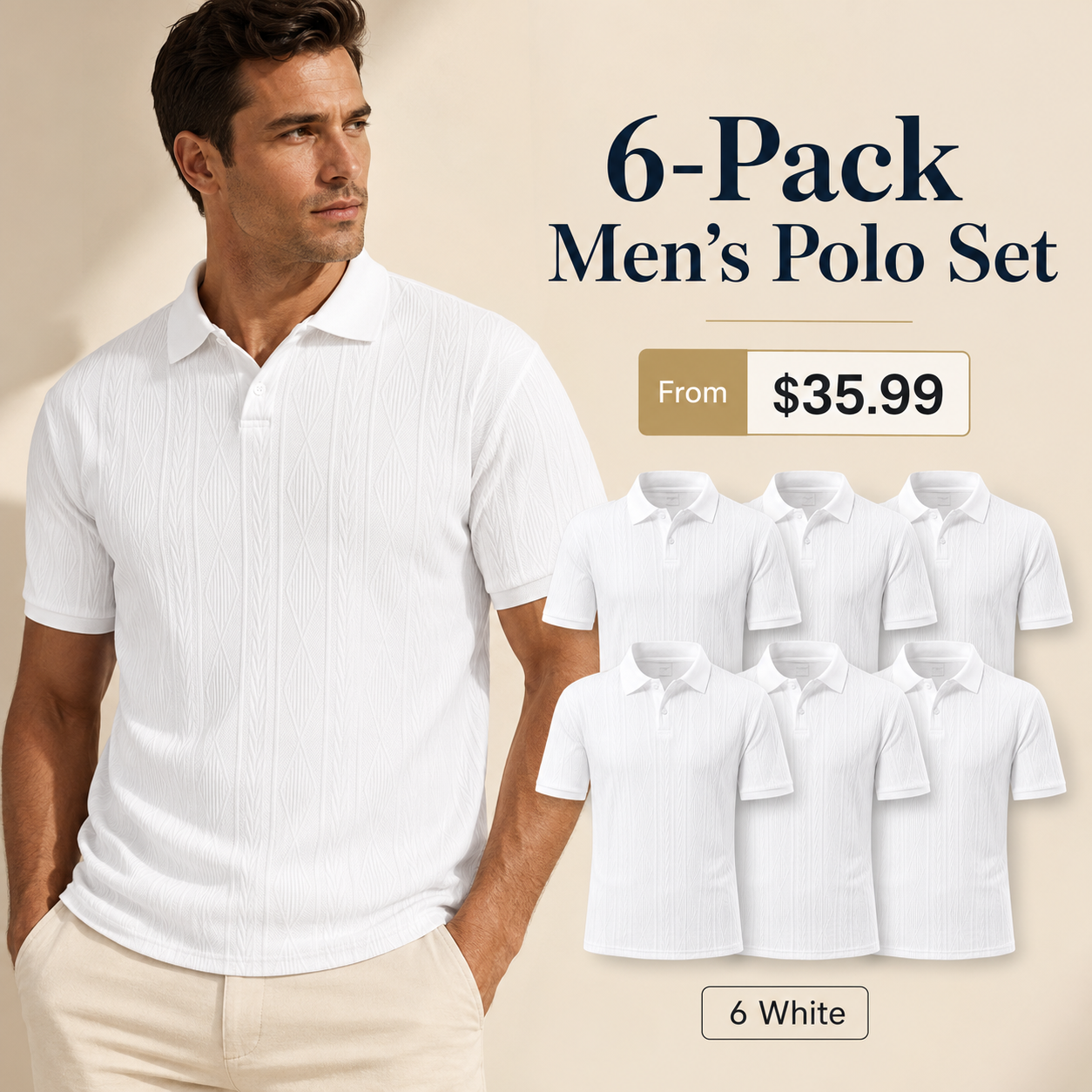 6-Pack Men's Textured Polo Shirt Set