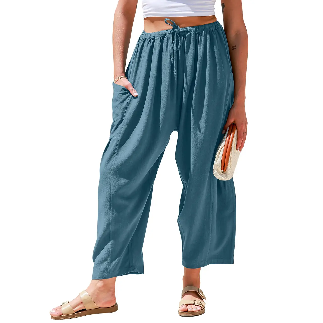 Women‘s Linen Blend Wide Leg Pants