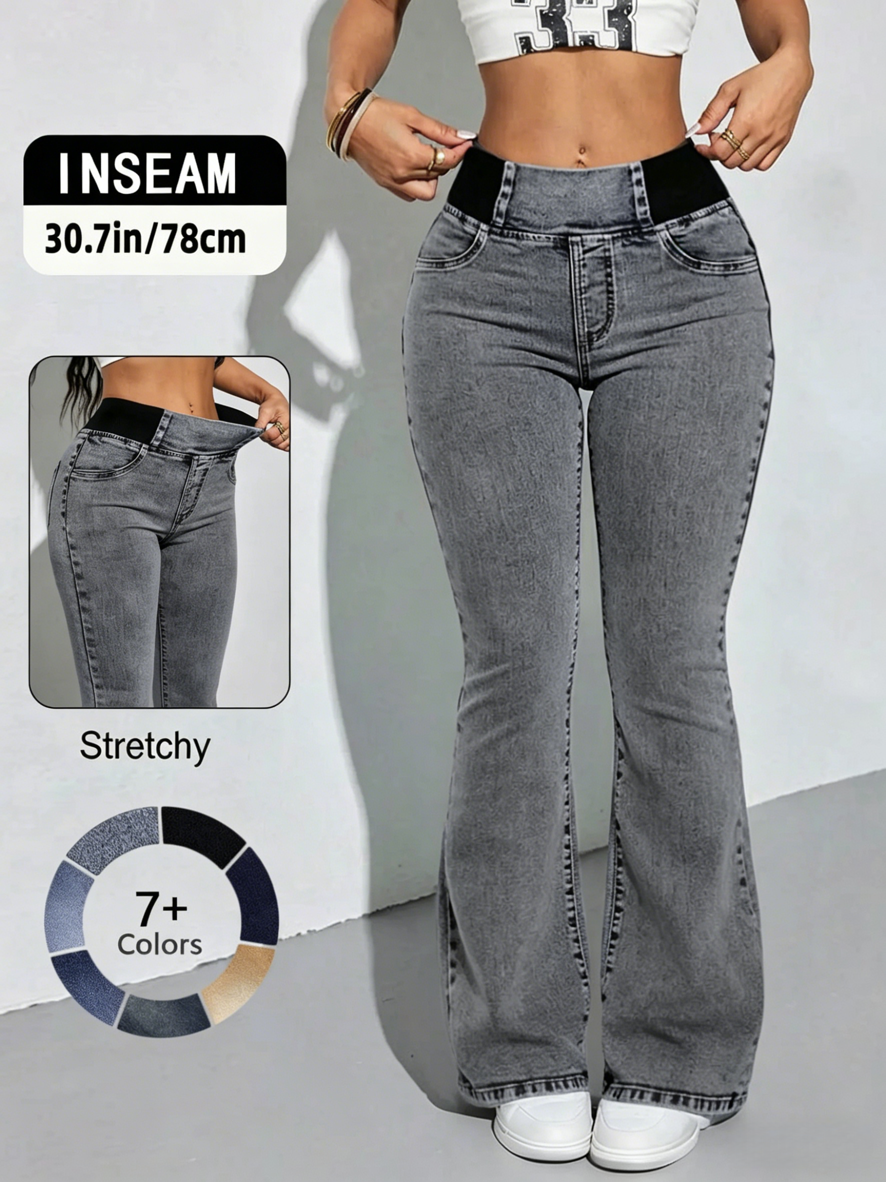 Women's Mid-High Waist Elastic Waist Flared Jeans