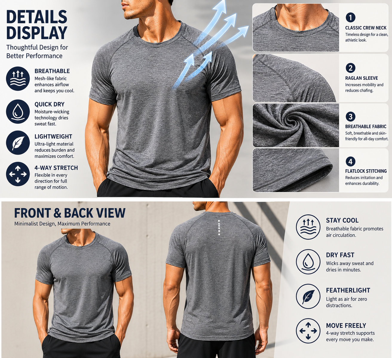 Breathable heather performance fabric detail