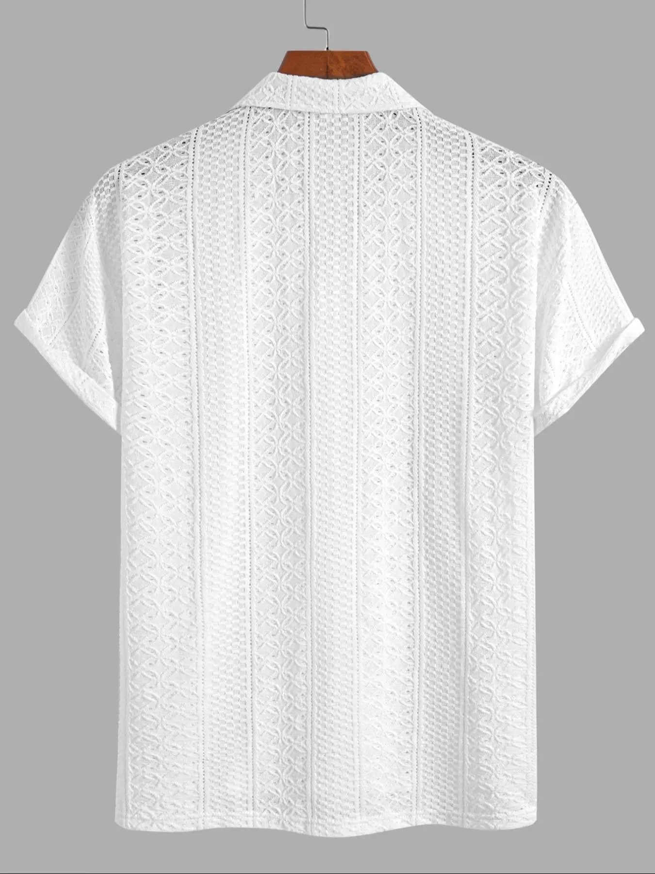 Men's Geometric Jacquard Short Sleeve Casual Shirt, Loose Breathable Relaxed Fit Casual Comfy Breathable Top for Summer