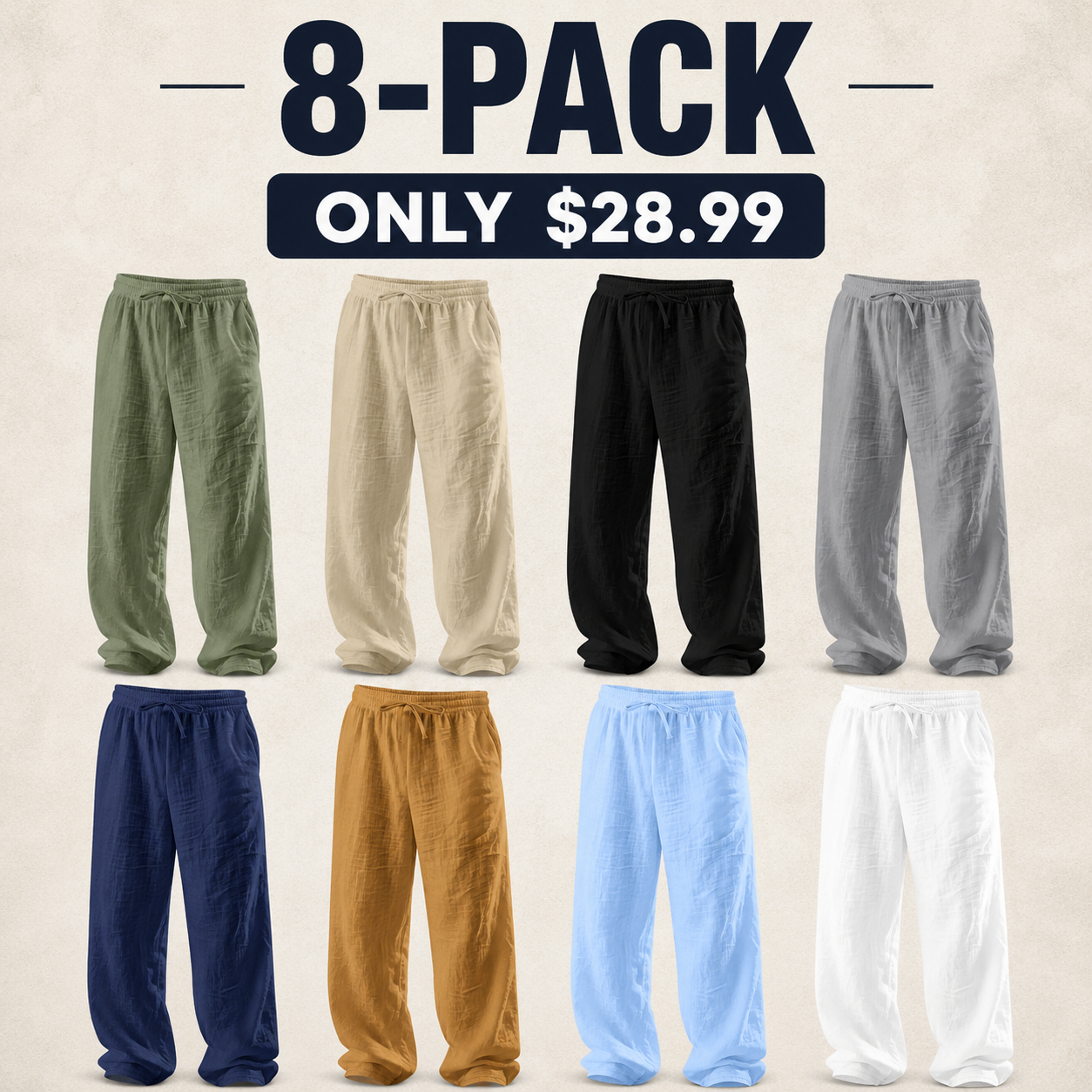 8-Pack Only $28.99 – Men’s Lightweight Linen-Feel Drawstring Casual Pants