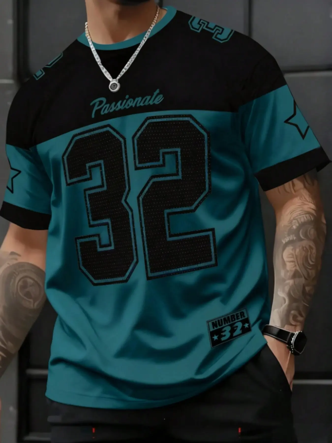Men's Casual Round Neck Short Sleeve T-Shirt, Star & Number Print Stylish Football Jersey, Fitted All Seasons Sports Shirt, Sports Top, Workout Tops, Fitness Workout Shirt