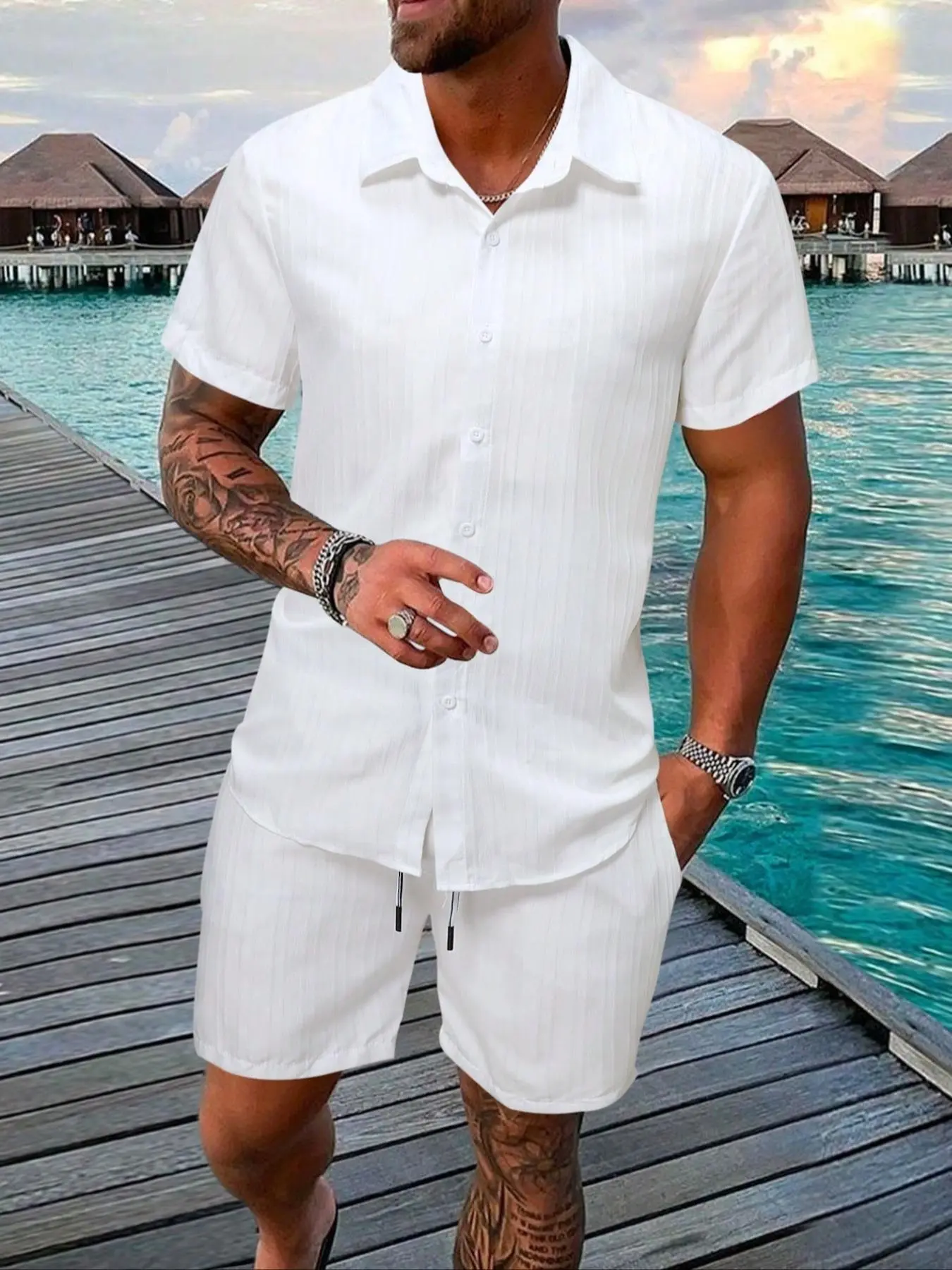 Men's Regular Fit Short Sleeve Shirt & Shorts Set ((8-Pack)