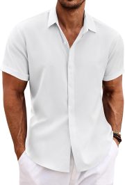 Men's Linen ShirtsShort Sleeve Casual ShirtsButton Down Shirt for MenBeach Summer Wedding Shirt