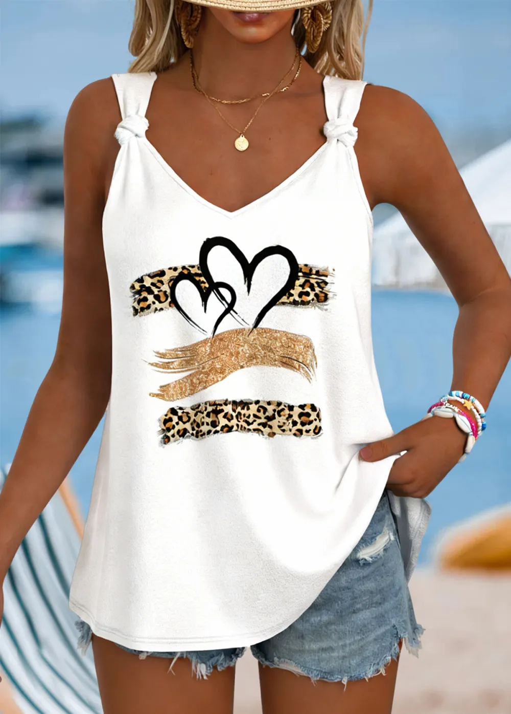 Dusty Blue Tummy Coverage Striped Strappy Tank Top