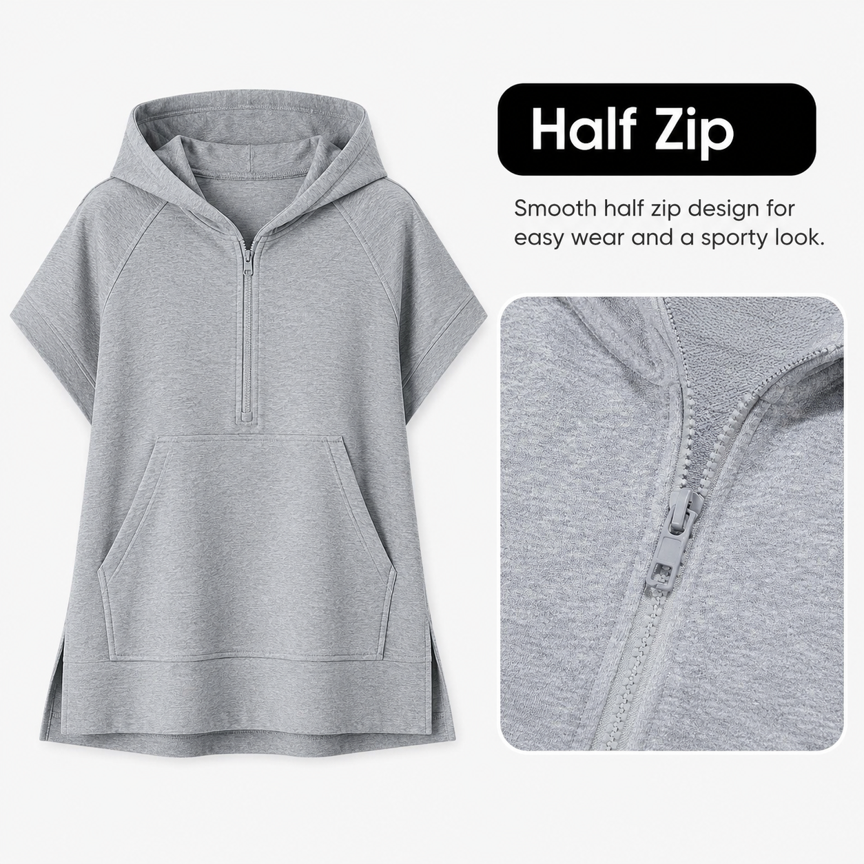 Half-zip hooded neckline detail