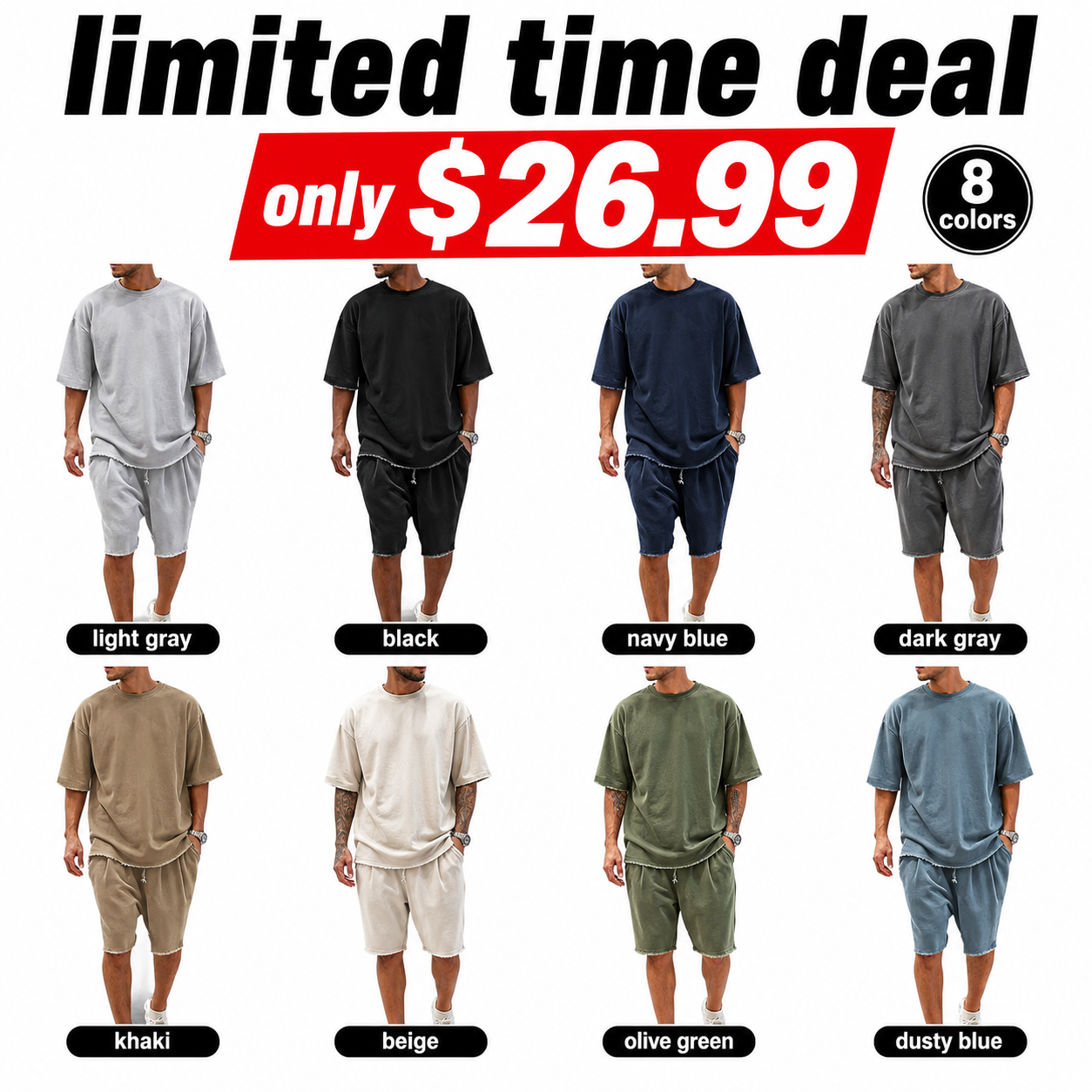 🔥Casual Loose Fit Solid Sports Sets Sweat Suit Textured Sweatsuit🎉