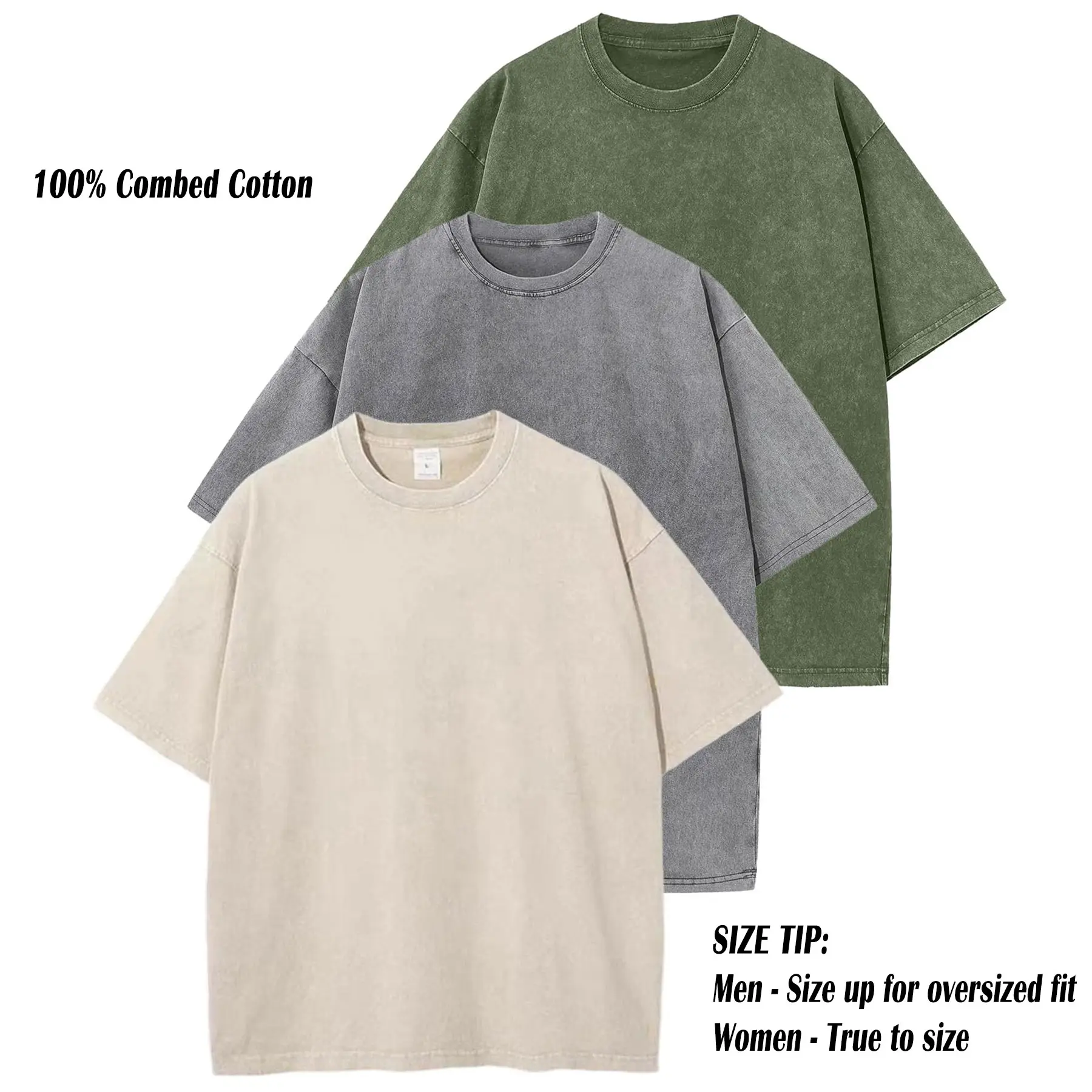 ARSSM 3 Pack Acid Wash Unisex Oversized Cotton T-Shirt Crew Neck Half Short Sleeve Summer Top Casual Loose Fit Solid Streetwear Comfortable Tees Basic Womenswear Shortsleeve Tshirt