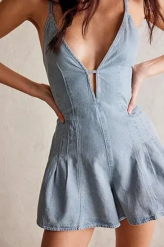 Women's Sleeveless Deep V Neck Shorts