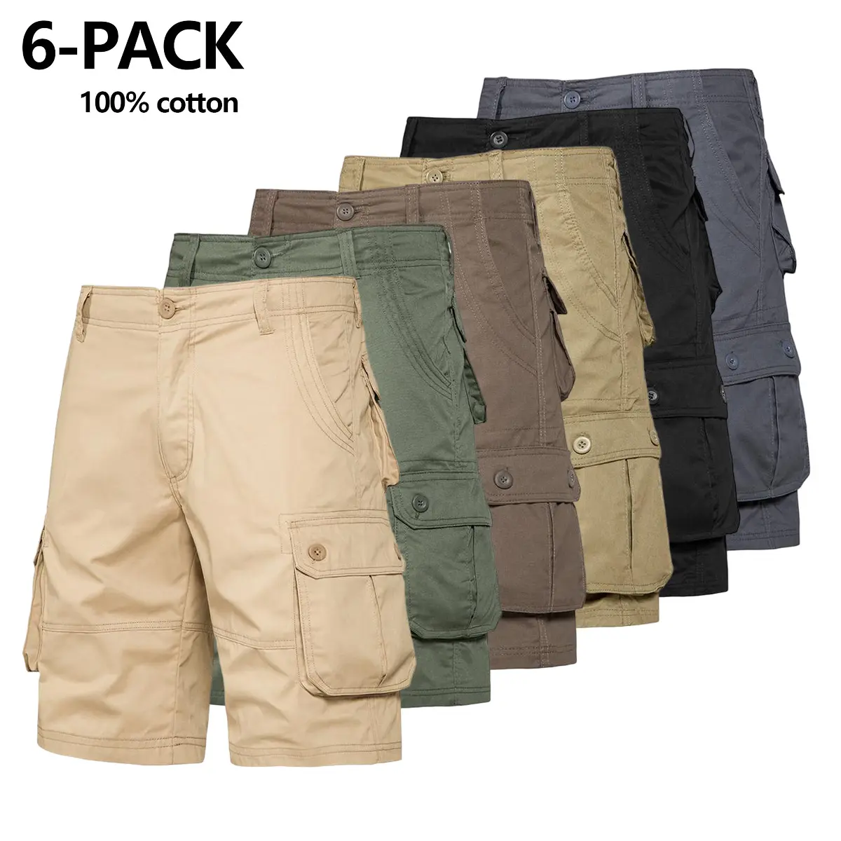 6-pack men’s cargo pants, tactical men’s shorts, men’s shorts with multifunctional pockets, suitable for golf and outdoor activities, men’s hiking shorts, wrinkle-resistant breathable shorts