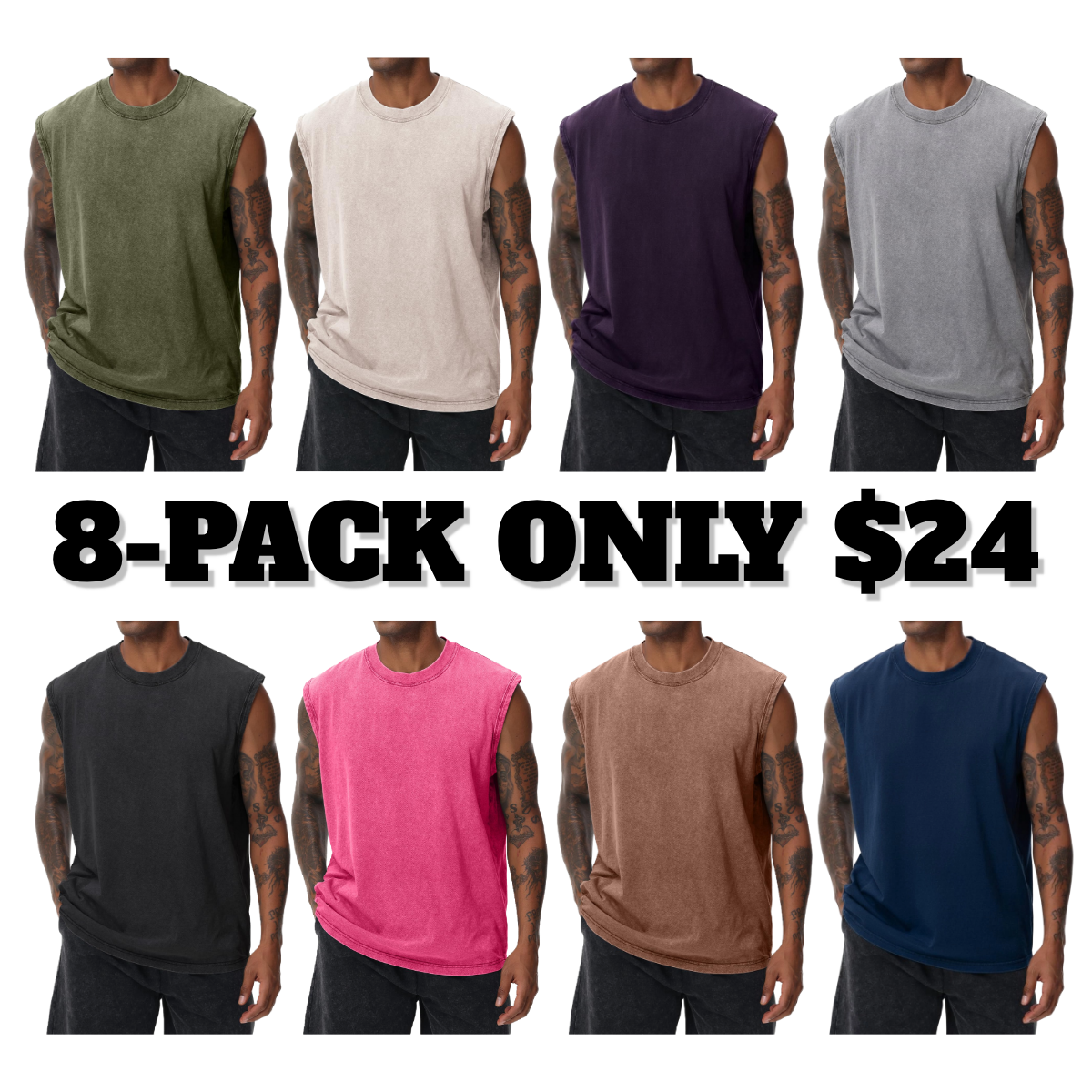 Unisex Cotton Workout Tank Tops Sleeveless Acid Wash Tshirts