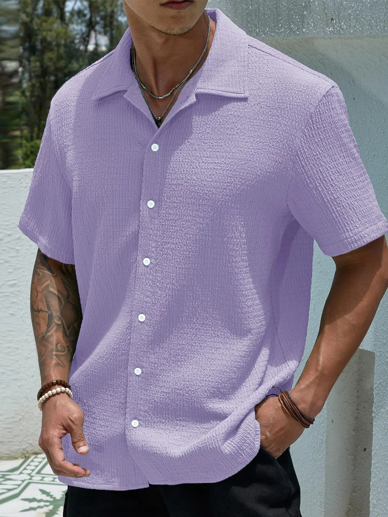Men's Casual Textured Button Down Shirt - Summer Fit