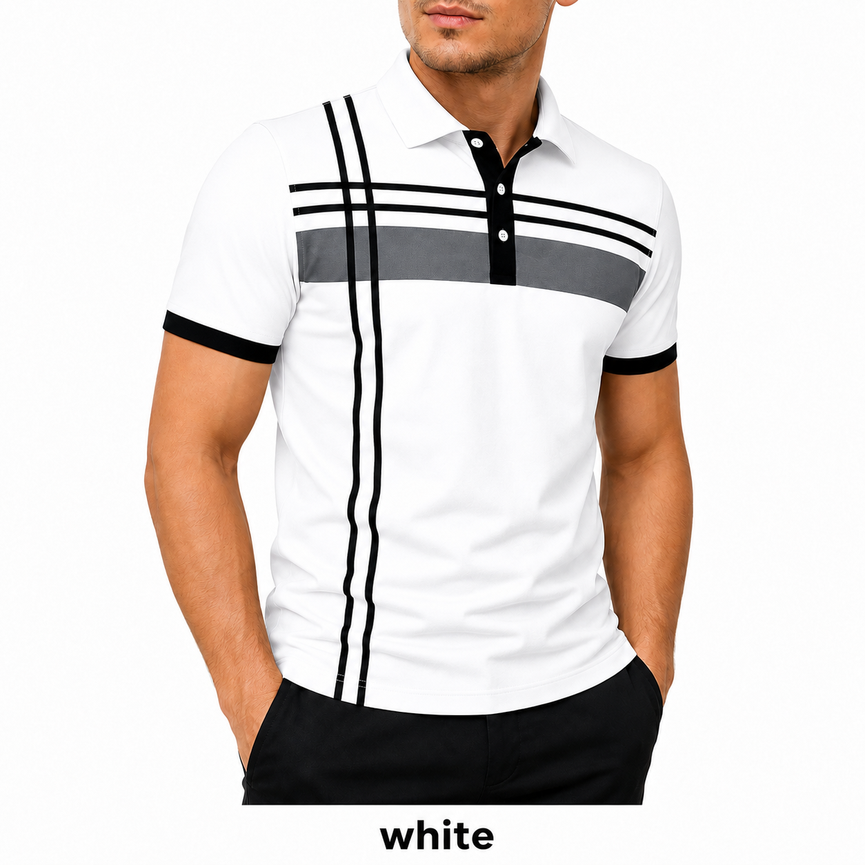 🎉Men's Striped Print Short Sleeve Polo Shirt, Regular Fit Trendy Casual Buttons Collared Top for Summer, Men's Clothes for Daily Wear, Printed Polo Shirts, Summer Polos🔥