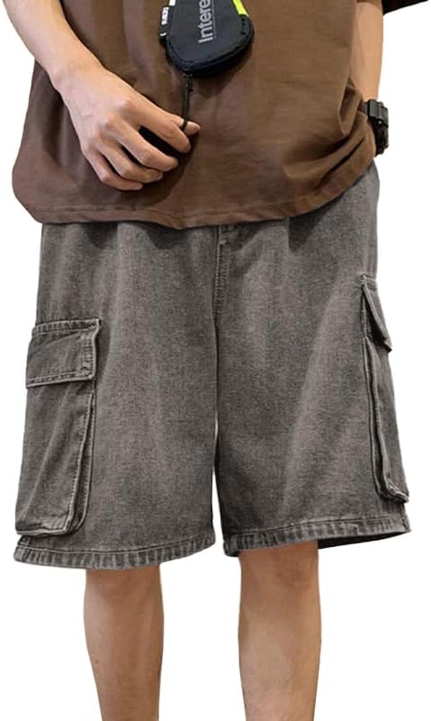 EMMIOL Baggy Jean Shorts Men, Y2k Jorts Cargo Ripped Elastic Waist, Mens Denim Shorts Comfy Casual Streetwear Summer