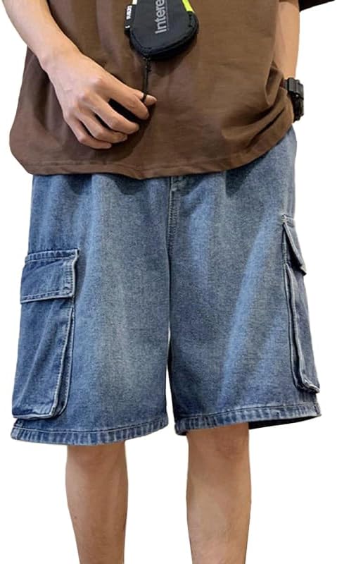 EMMIOL Baggy Jean Shorts Men, Y2k Jorts Cargo Ripped Elastic Waist, Mens Denim Shorts Comfy Casual Streetwear Summer