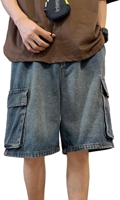 EMMIOL Baggy Jean Shorts Men, Y2k Jorts Cargo Ripped Elastic Waist, Mens Denim Shorts Comfy Casual Streetwear Summer