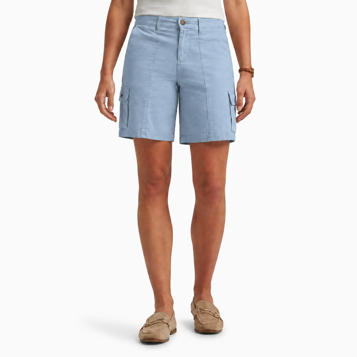 Khaki Beige back model for women's relaxed cargo shorts
