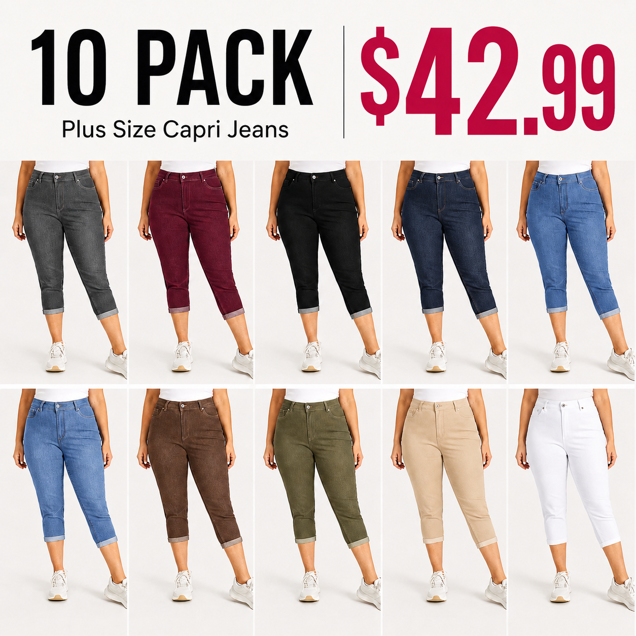 Plus Size High Waist Stretch Capri Jeans Bundle