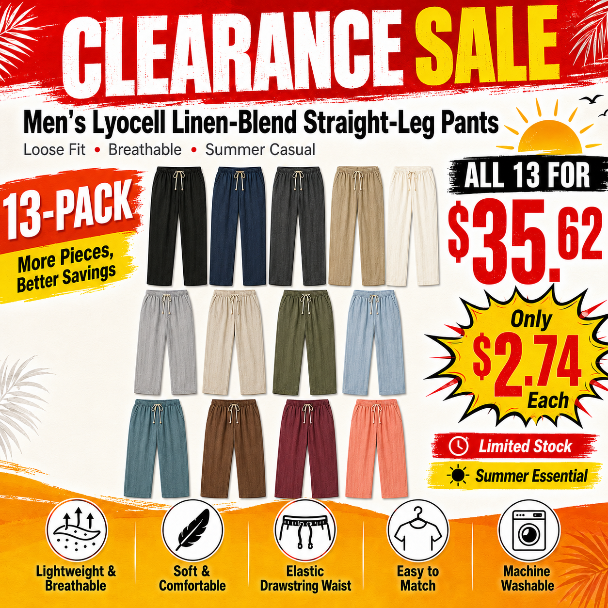 Comfortable Lyocell Linen Trousers，Men’s Casual Straight-Leg Pants, Summer 2026 New Arrival — Loose Fit, Breathable, Drapey Long Pants for Outdoor Walking, Camping, and Vacation; Cool, Soft