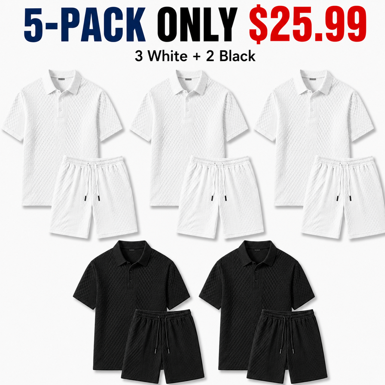 Men's summer casual texture fabric solid color polo shirt T-shirt shorts 2-piece set, loose fit suitable for casual sports, breathable and cool, essential summer outfit, comfortable and versatile  Menswear Plain