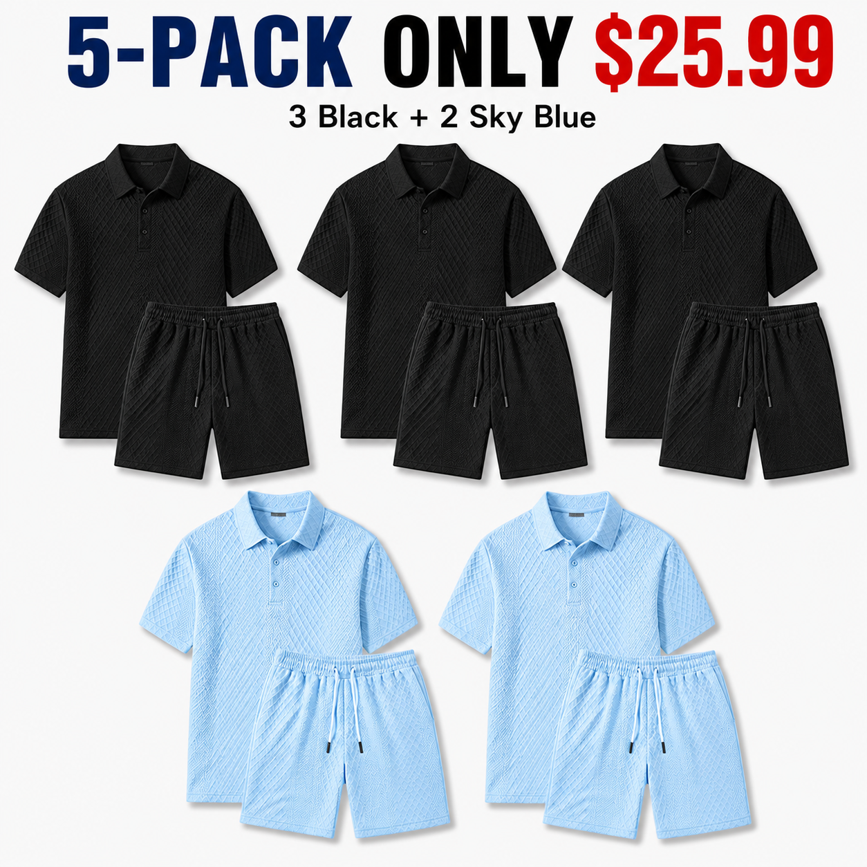 Men's summer casual texture fabric solid color polo shirt T-shirt shorts 2-piece set, loose fit suitable for casual sports, breathable and cool, essential summer outfit, comfortable and versatile  Menswear Plain