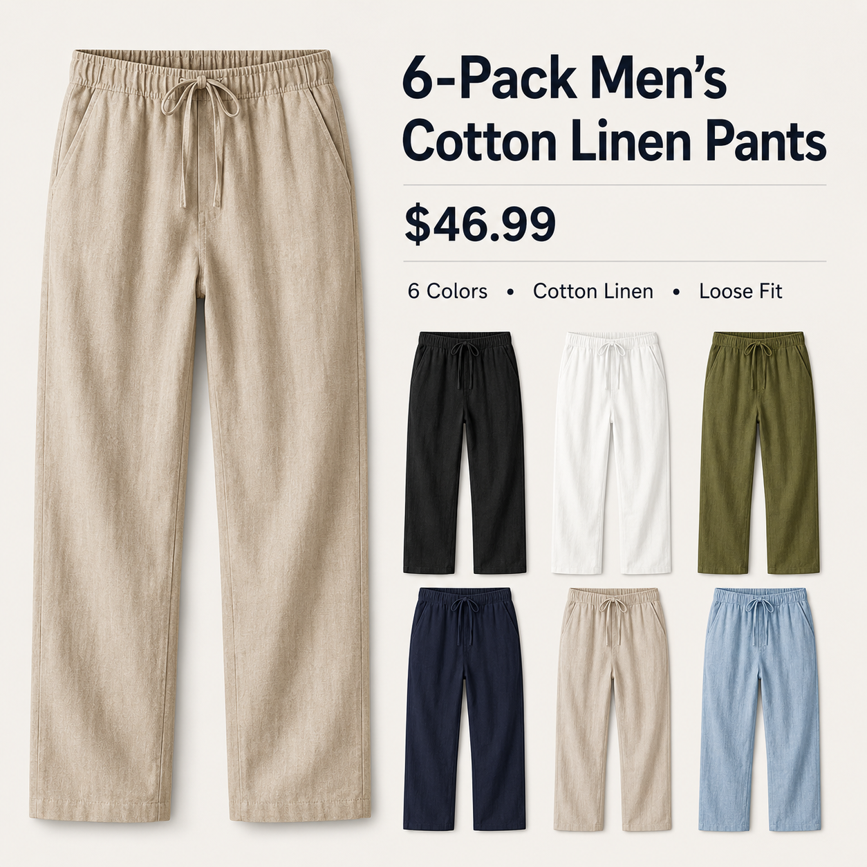 6-Pack Men's Cotton Linen Pants product image 16