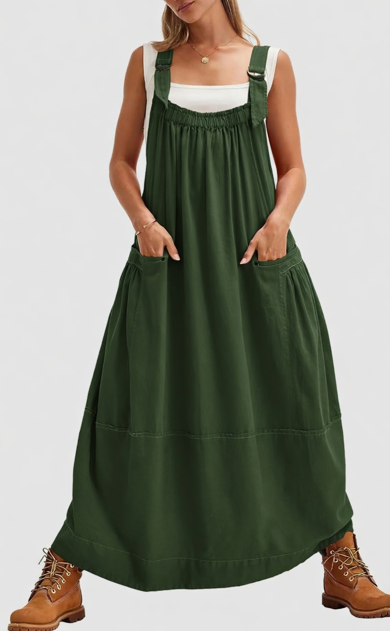 Sleeveless Strappy Maxi Dress with Big Pockets & Adjustable Straps