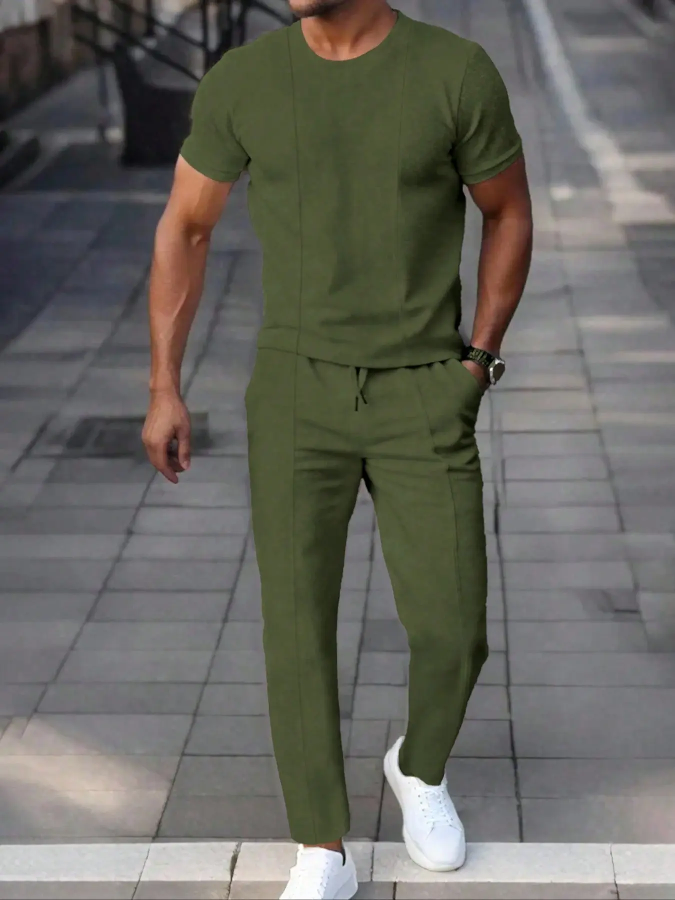 Men's Casual Solid Color Two-Piece Set - Comfortable & Stylish