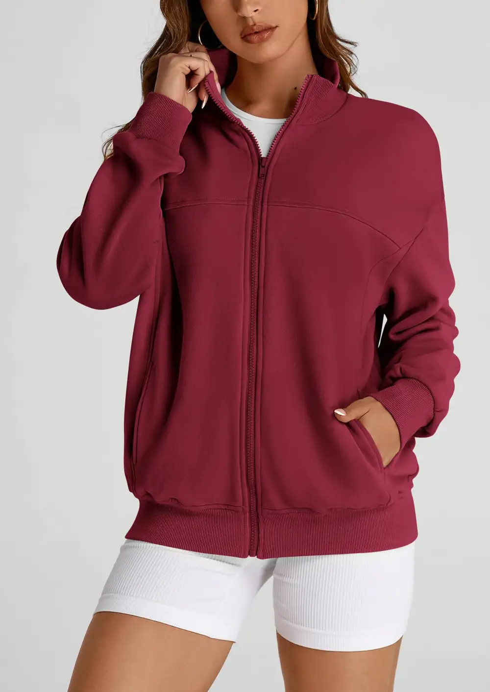 Women's SpringFall Fashion Full Zip Up SweatshirtLong Sleeve Loose Fit TrendyCasual Jacket with Pockets