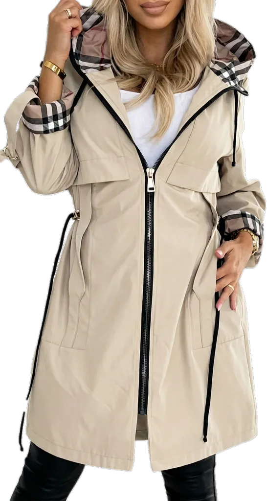 ⏰Winter Clearance Sale - 80% Off 🔥Women's Hooded Zipper Drawstring Plaid Print Casual Long Coat