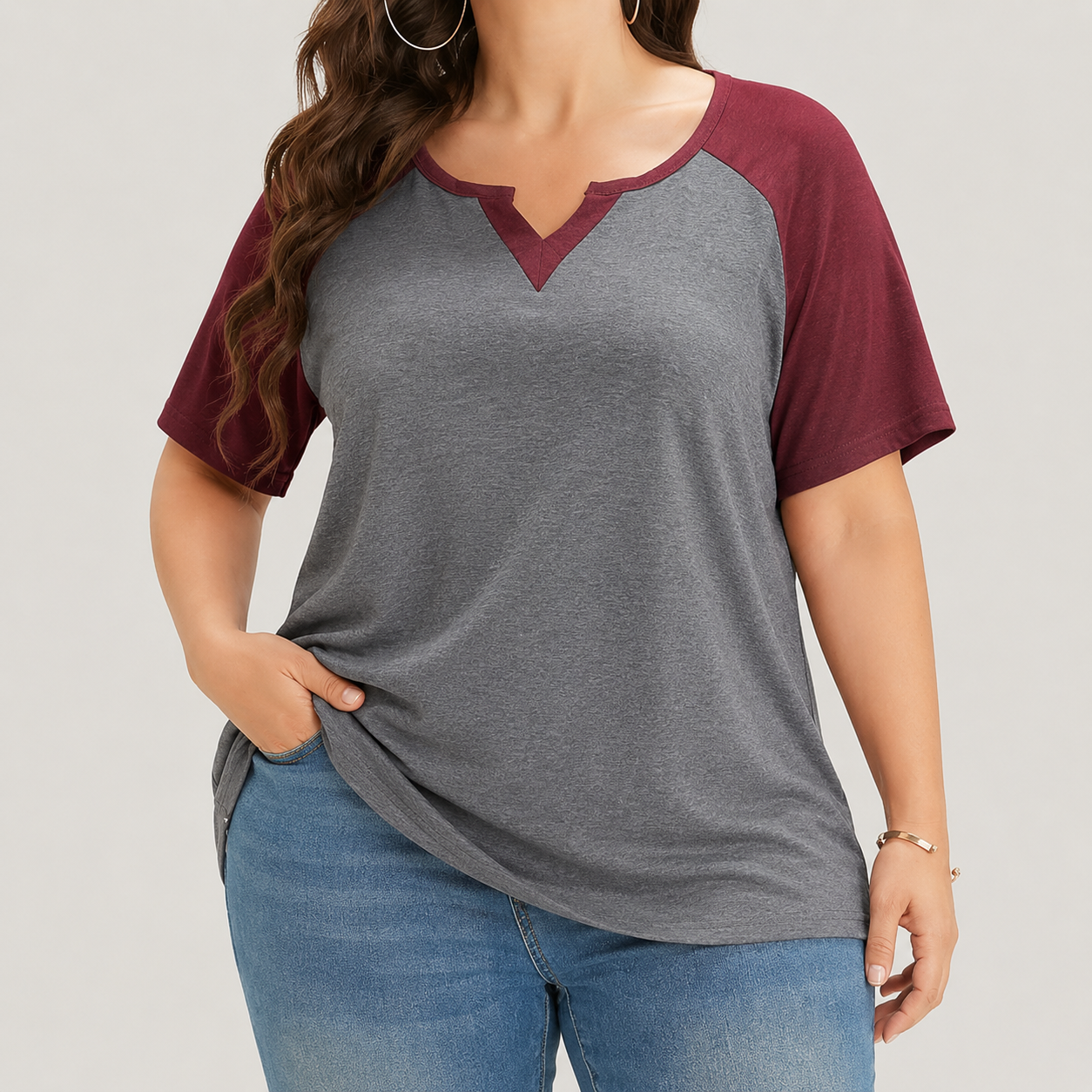 Plus size colorblock raglan tee color option 4
