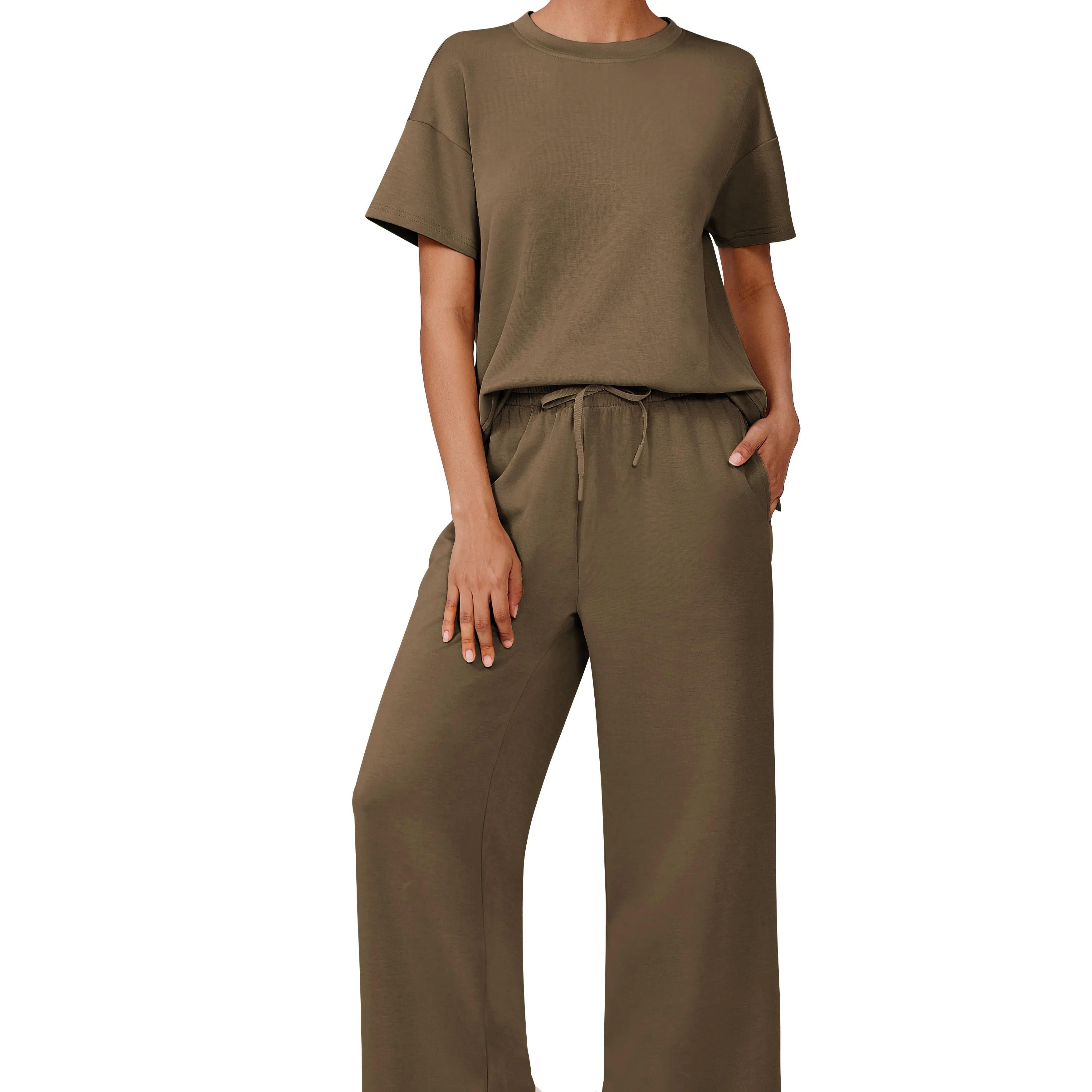 2 Piece Sets for Women Soft Short Sleeve Matching Lounge Set Wide Leg Pants Tracksuit Travel Summe Travel Kitr Outfits 2026 SwimWeek summerwins