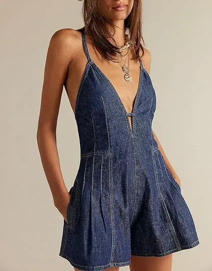 Women's Sleeveless Deep V Neck Shorts