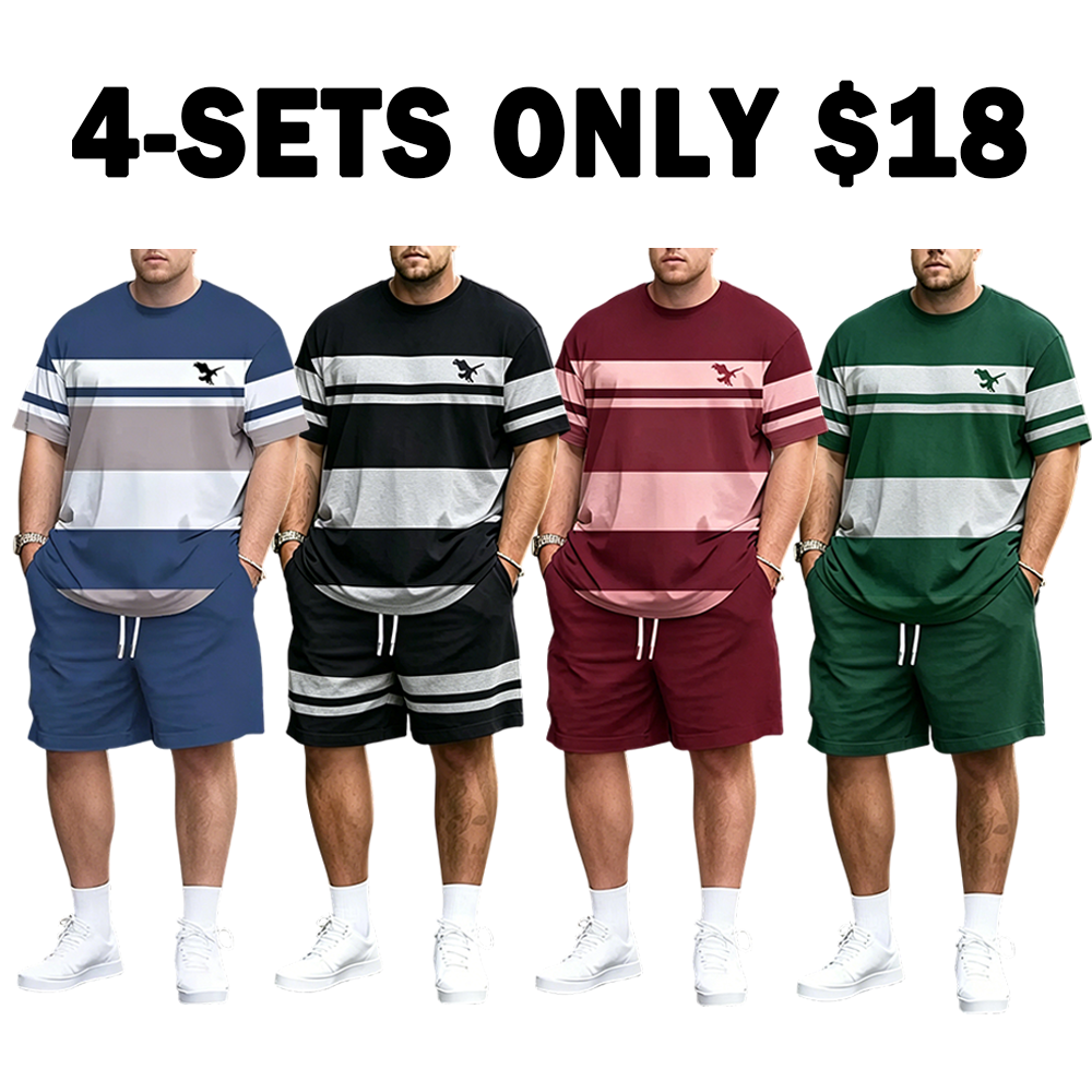 Men's Breathable 3D Print Casual Athleisure T-Shirt Shorts Set
