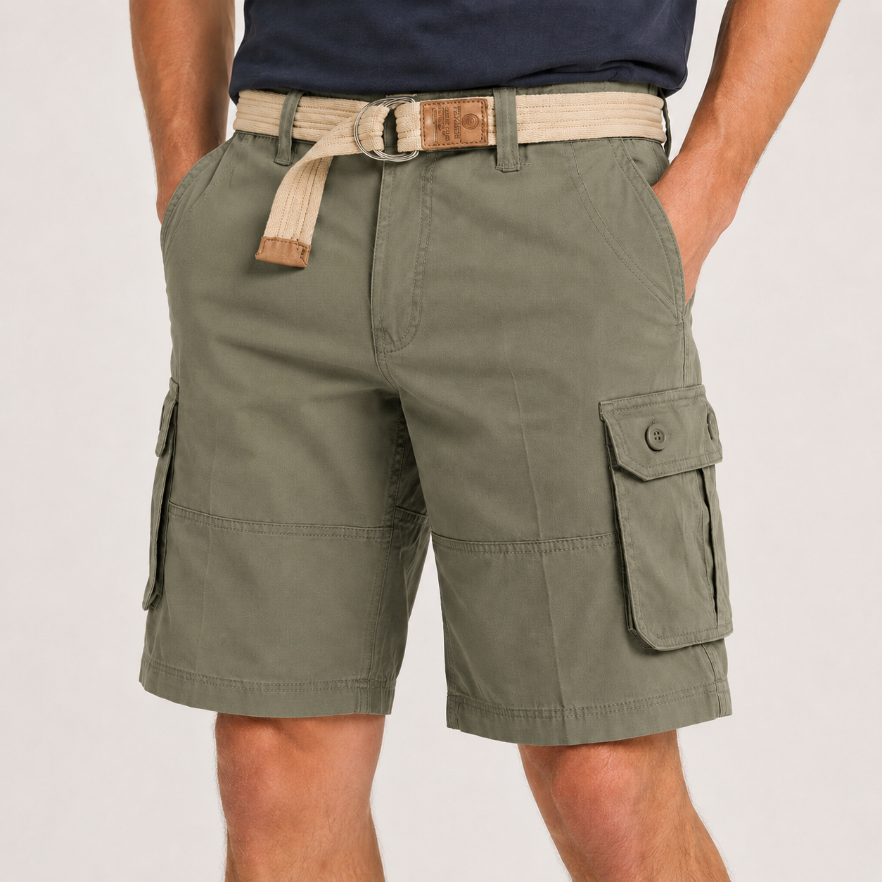 Dusty Sage men's belted cargo shorts