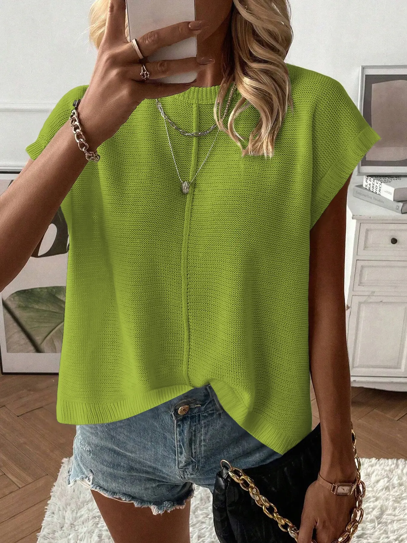 Lime green relaxed knit vest