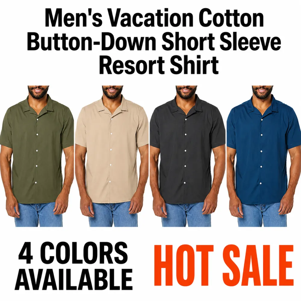 Men's Vacation Cotton Button-Down Short Sleeve Resort Shirt