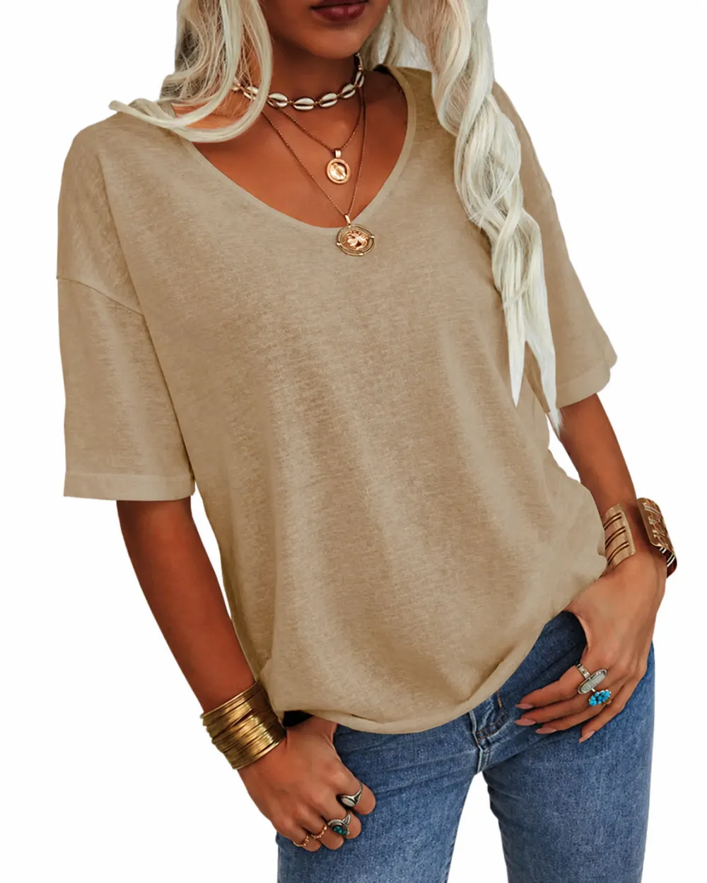 🔥7 SETS ONLY $24! WOMEN'S BASIC V-NECK SHORT SLEEVE TOP