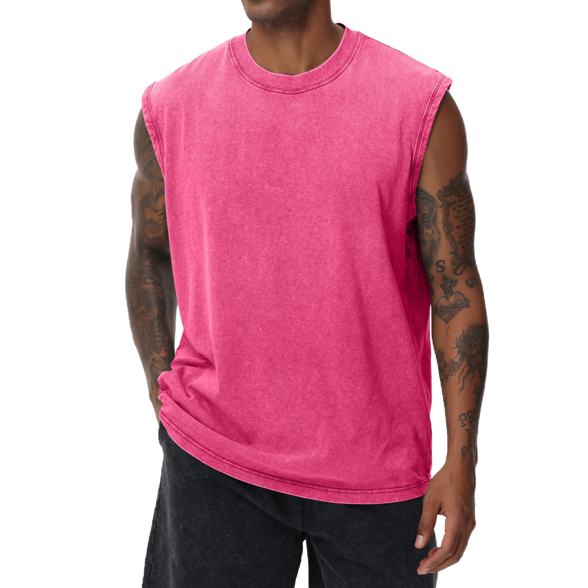 Unisex Cotton Workout Tank Tops Sleeveless Acid Wash Tshirts