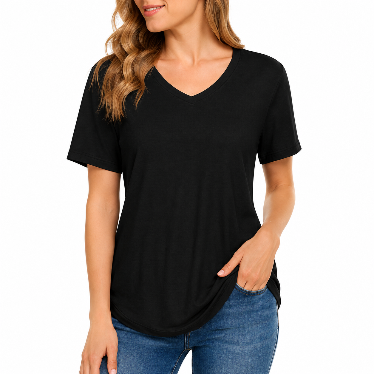 4 Pack V Neck T Shirts for Women Basic Tees Casual Short Sleeve Shirts Loose Fit Plus Size Tops Plain Summer Clothes
