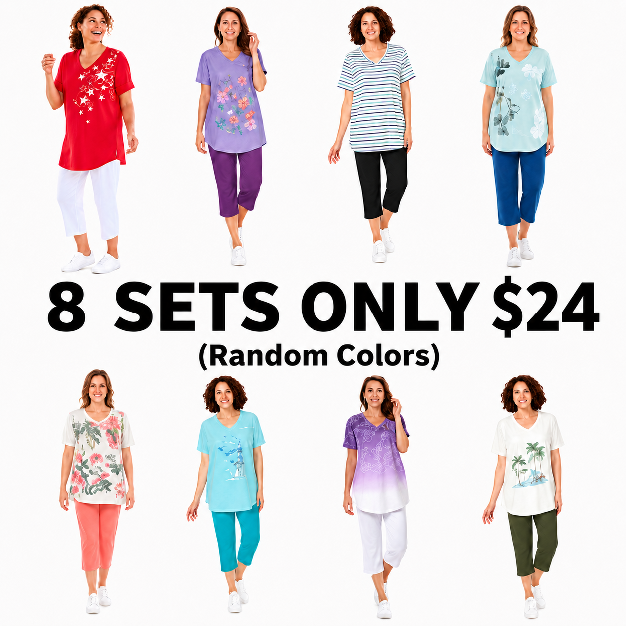 🔥4/8/11 Sets Multi-Pack V-Neck Tunic & Capri Set