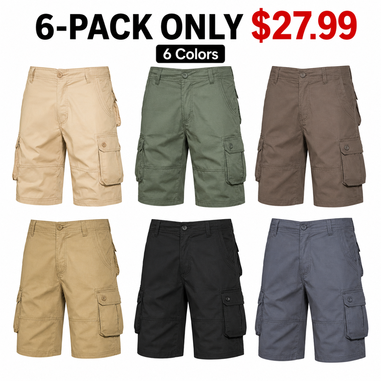6-pack men’s cargo pants, tactical men’s shorts, men’s shorts with multifunctional pockets, suitable for golf and outdoor activities, men’s hiking shorts, wrinkle-resistant breathable shorts